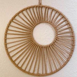 12" Nordic Retro Contemporary Circle Cut-Out Tan Brown Looped Woven Wall Hanging